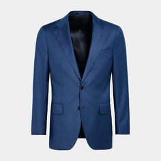 This up-to-date mid blue three-piece Havana suit is cut from 100% pure S110's wool by the renowned Vitale Barberis Canonico mill in Biella, Italy. Tailored to a slim fit, it features flap pockets and narrow, lightly padded shoulder. Paired here with our Brescia trousers, and Ferrara waistcoat it's available as a suit or separate. Tailored Blue Wool Suit, Blue Wool Suits For Workwear, Blue Wool Suits For Work, Blue Business Suit With Notch Lapel, Tailored Blue Three-piece Business Suit, Formal Blue Wool Suits, Blue Wool Suits For Formal Occasions, Blue Wool Suit With Pressed Crease, Blue Wool Three-piece Suit With Notch Lapel