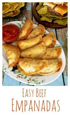 easy beef empanadas on a plate with salsa and tortilla chips