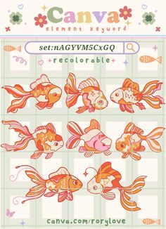 an orange and pink fish sticker sheet on a white background with the words, candymy