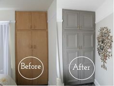 before and after pictures of a bedroom closet