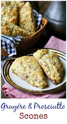 some biscuits are sitting on a plate next to a basket