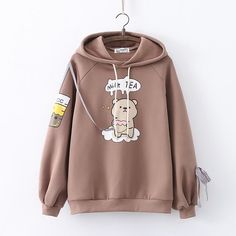 Product ID: JW5619 
 Material: Cotton 
 Color: Khaki, Coffee 
 Size Info: 
 Centimeter Sizes: 
 One Size: Bust 108 cm, Length 61 cm, Sleeve 66 cm 
 Inch Sizes: 
 One Size: Bust 42.5 inches, Length 24 inches, Sleeve 26 inches www.ccovv.com Bear Character, Bear Hoodie, Cartoon Bear, Cute Bear, Bear Cartoon, Coffee Colour, Cute Bears, Oversize Hoodie, Color Khaki