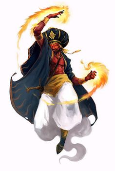 Dnd Djinn, Genie Fantasy Art, Fire Genie, Fantasy Witch, D D Monsters, Dnd Monsters, Fantasy Races