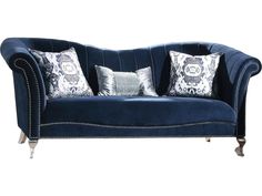 Jaborosa Sofa with 3 Pillows in Blue - Ornate Home Velvet Sofa Set, Blue Velvet Sofa, Rolled Arm Sofa, Acrylic Legs, Acme Furniture, Blue Sofa, Stylish Sofa, Living Room Sets Furniture, Sofa Sale