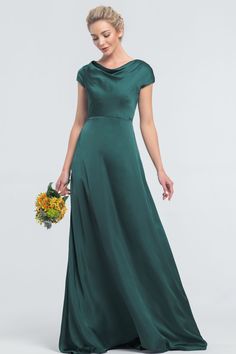 Modest Minimalist Dark Emerald Satin Bridesmaid Dresses Cowl Neck High Neck Bridesmaid Dresses Satin, Emerald Green Satin Dress Bridesmaid, Modest Satin Gown, Modest Bridesmaid Dresses With Sleeves Green, Forest Green Silk Bridesmaid Dresses, Elegant Modest Bridesmaid Dresses, Satin Bridesmaid Dresses Modest, Modest Satin Bridesmaid Dresses, Emerald Satin Bridesmaid Dresses