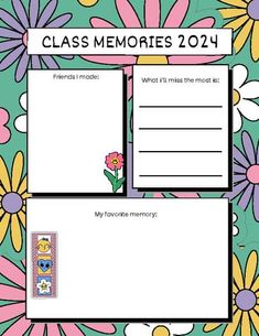 a class memory book with flowers on the front and back pages, which are blank for text