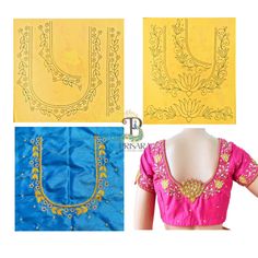 three different types of blouses with embroidery work on them