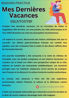 a poster with the words reading practice mes dehiereses vacances