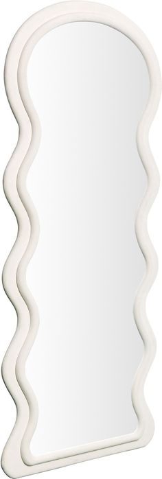 a large white mirror with wavy shapes on the front and back sides, against a white background