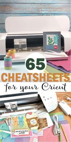 the cover of 65 sheets for your cricut book, with an image of a printer and other crafting supplies