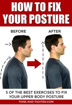 a man's face with the words how to fix your posture before and after