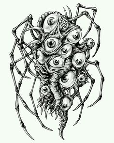 a drawing of a spider with eyes on it's head