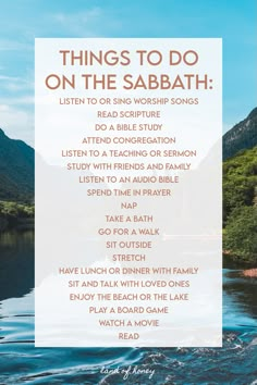 a poster with the words things to do on the sabath in front of mountains