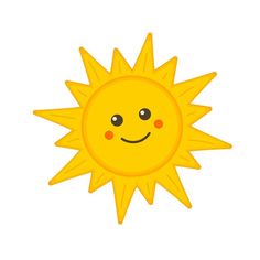 a yellow sun with a smiley face on it's side, in the middle of a white background