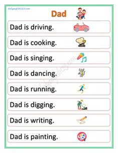 a worksheet with the words dad and dad is driving