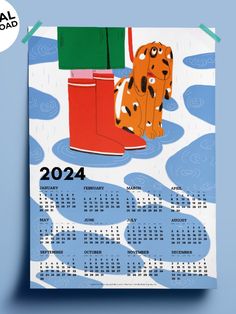 a calendar with a cartoon dog on it