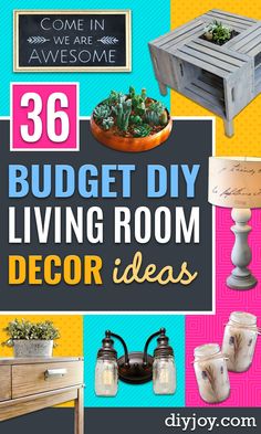 a collage of pictures with the words budget diy living room decor ideas