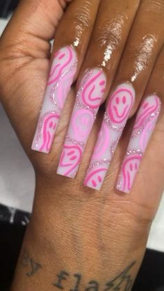 21st Birthday Nails, Acrylic Nail Set, Glow Nails, Long Acrylic Nails Coffin, Acrylic Nails Coffin Pink