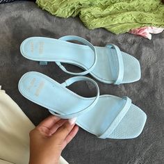 Never Worn Them Size Usa 9 Light Blue Slip-on Sandals For Summer, Summer Non-slip Light Blue Sandals, Light Blue Non-slip Slip-on Sandals, Blue Non-slip Plastic Sandals, Cute Blue Non-slip Flip Flops, Blue Sandals, Baby Blue, Women's Shoes Sandals, Shoes Sandals