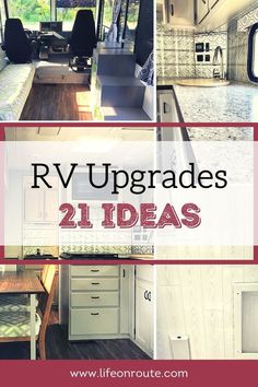 the inside of a camper with text overlay reading rv upgrades 2 ideas