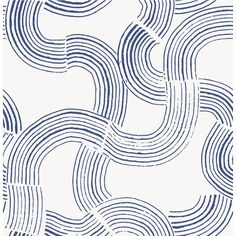 an abstract blue and white wallpaper with wavy lines in the shape of waves on a white background