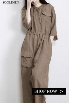 Elegant Chocolate Pockets Wide Leg Fall Linen Jumpsuit Pants Fall Linen, Jumpsuit Pants, Balloon Pants, Black Pants Casual, Linen Jumpsuit, Plus Size Pants