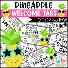 pineapple welcome tags with the words, color and b - w