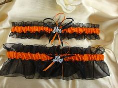 Black And Orange Wedding, Orange Harley Davidson, Custom Wedding Garter, Prom Garters, Wedding Garter Set, Wedding Garters