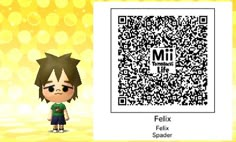 an animal crossing character with a qr code on his chest and the text mii in front of him