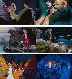 four different scenes from the animated disney movie