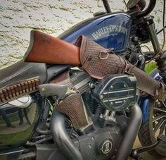 a close up of a motorcycle parked on the street