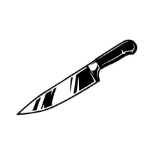 a black and white drawing of a knife