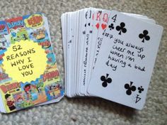 four playing cards with the words 52 reasons have i love you written on them