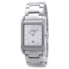 Coach Women's Carlisle Stainless Steel Case, Stainless Steel Bracelet, White Dial, Quartz Movement, Scratch Resistant Mineral, Water Resistant 3 Atm - 30 Meters - 99 Feet Color Silver Timeless Coach Jewelry For Gift, Luxury Silver Coach Watch, Timeless Silver Coach Jewelry, Elegant Silver Coach Watch, Designer White Jewelry With Rectangular Dial, Quartz Mineral, Coach Watch, Flower Watch, Mineral Water