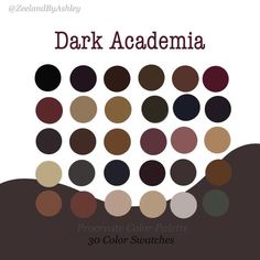 the cover of dark academy's book, chocolate color palettes for 30 color swatches