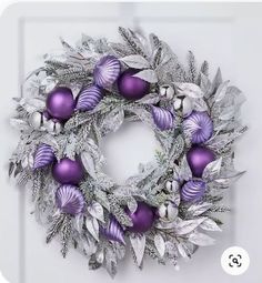 Silver Christmas Tree Decorations, Purple Christmas Ornaments, Mesh Wreath Diy, Plastic Ball, Silver Christmas Tree, Purple Gift, Purple And Silver