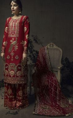 Red Salwar Kameez, Ansab Jahangir, Red Dupatta, Afghani Dress, Tambour Embroidery, Pakistani Wedding Outfits, Pakistani Fancy Dresses