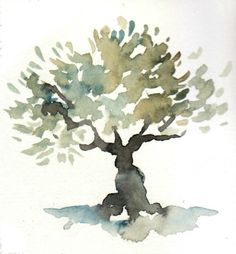 a watercolor painting of a tree with lots of leaves