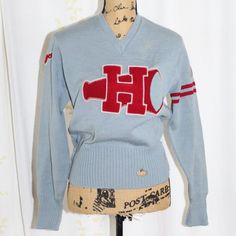 Vintage 1949 Kandel 100% Virgin Wool Pullover V-Neck Letterman Sweater Kandel Knitting Mills Portland, Or Powder Blue With Red Patches (H, Cheer Megaphone, Joyce, 49) Two Red Stripes On Left Sleeve Women's Size Xs/S (No Size Tag. Be Sure To Check Measurements.) Measurements: Armpit To Armpit (Laid Flat) 19.5" Waist (Laid Flat) 12" Arm Length (Armpit To Rolled Cuff) 17.5" Length (Back Of Collar To Bottom Of Sweater, Rolled) 20.5" Length (Back Of Collar To Bottom Of Sweater, Unrolled) 24" Burn Typ Letterman Sweaters, Cheer Megaphone, Red Patch, Wool Pullover, Sleeves (women), Powder Blue, Portland, Sweater Outfits, Sweaters For Women