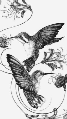 Birds Flying, Giclée Print, Hummingbirds, Fine Art Print, Birds, Art Print, Fine Art, Tattoos, Flowers