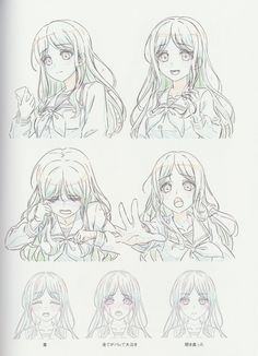 an anime character's face and various expressions