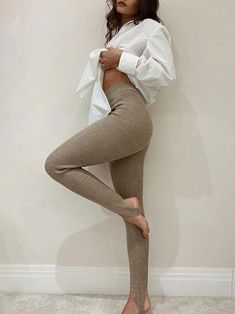 🚚FREE Shipping on orders over $80 ✨ use Code: "Mylook" for Extra Discount at checkout Gender: Women Type: Bottoms Feature: Solid Material: Polyester/Cotton Style: Casual/Fashion Color: Khaki Size: S, M, L Please Note: All Dimensions Are Measured Manually With A Deviation Of 1 To 3cm Work Pants Women, Slacks For Women, Hip Style, Winter Leggings, Legging Sport, Ribbed Leggings, Leggings Sale, Knit Leggings, Casual Black