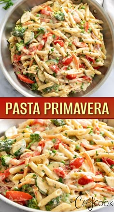 pasta primavera with tomatoes and broccoli in a creamy sauce Herb Cream Sauce, Creamy Pasta Primavera, Chicken Primavera Pasta, Pasta Food Recipes, Summer Pasta Dishes, Penne Pasta Recipes, Pasta Primavera Recipe, Cake Pizza, Spring Pasta