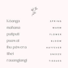 the words are written in different languages and have flowers on each word, as well as leaves