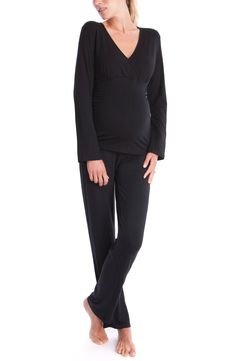 These supersoft pajamas are perfect for every stage of pregnancy and beyond with a nursing-friendly neckline and moisture-wicking fabric that resists bacteria. Top has surplice V-neck; long sleeves Moisture-wicking fabric engineered for dryness and comfort Antimicrobial fabric engineered to inhibit the growth of odor-causing germs 95% viscose, 5% elastane Machine wash, line dry Imported Maternity Nursing Pajamas, Nursing Pajamas, Maternity Sleepwear, Nursing Friendly, Pre Pregnancy, Pregnancy Stages, Maternity Nursing, Nordstrom Store, Moisture Wicking Fabric