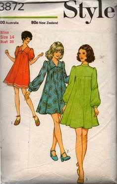 two women's dresses, one in green and the other in red