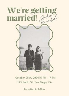 a poster for a marriage party with an image of two people standing next to each other