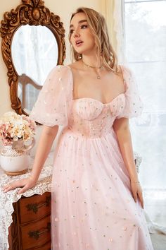 Blush A-Line Tulle Shot Sleeve Prom Dress Plus Size Ballgown, Prom Dress Tulle, Plus Size Prom Dress, Chinese Fancy Dress, Champagne Prom Dress, Backless Evening Dress, Blush Bridesmaid Dresses, Dress With Embroidery, Blush Pink Dresses