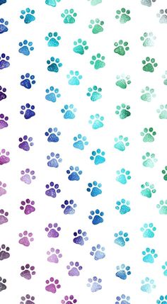 an animal paw prints pattern on a white background with blue, purple and green colors