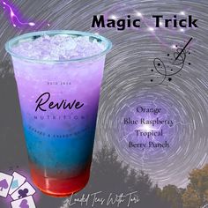 🍹✨ UNLEASH the MAGIC of FLAVORS with Revive Nutrition's "Magic Trick"!!! 🌟  A SPELLBINDING blend of Orange, Blue Raspberry, Tropical, and Berry Punch!  🌈 Are you READY to be DAZZLED?  Discover the ENCHANTMENT in every sip!!! 🍃✨  #revive #danvilleva #energy #Liftoff #nutrition #revivenutrition #herbalife #share #energyboost #teakits #trend #ReviveYourSenses #MagicInACup 💜💙🧡 Admin Ideas, Water Flavors, Flavored Water Drinks, Herbalife Teas, Flavored Waters, Teas Recipes, Energy Tea Recipes